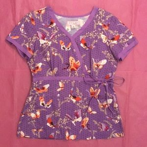 Koi Kathryn Butterflies Dots Scrub Top Size Small